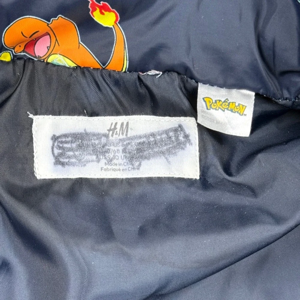 H&M Pokemon Puffer Vest Kids 8-10 Navy Pikachu Bulbasaur Squirtle Charmander